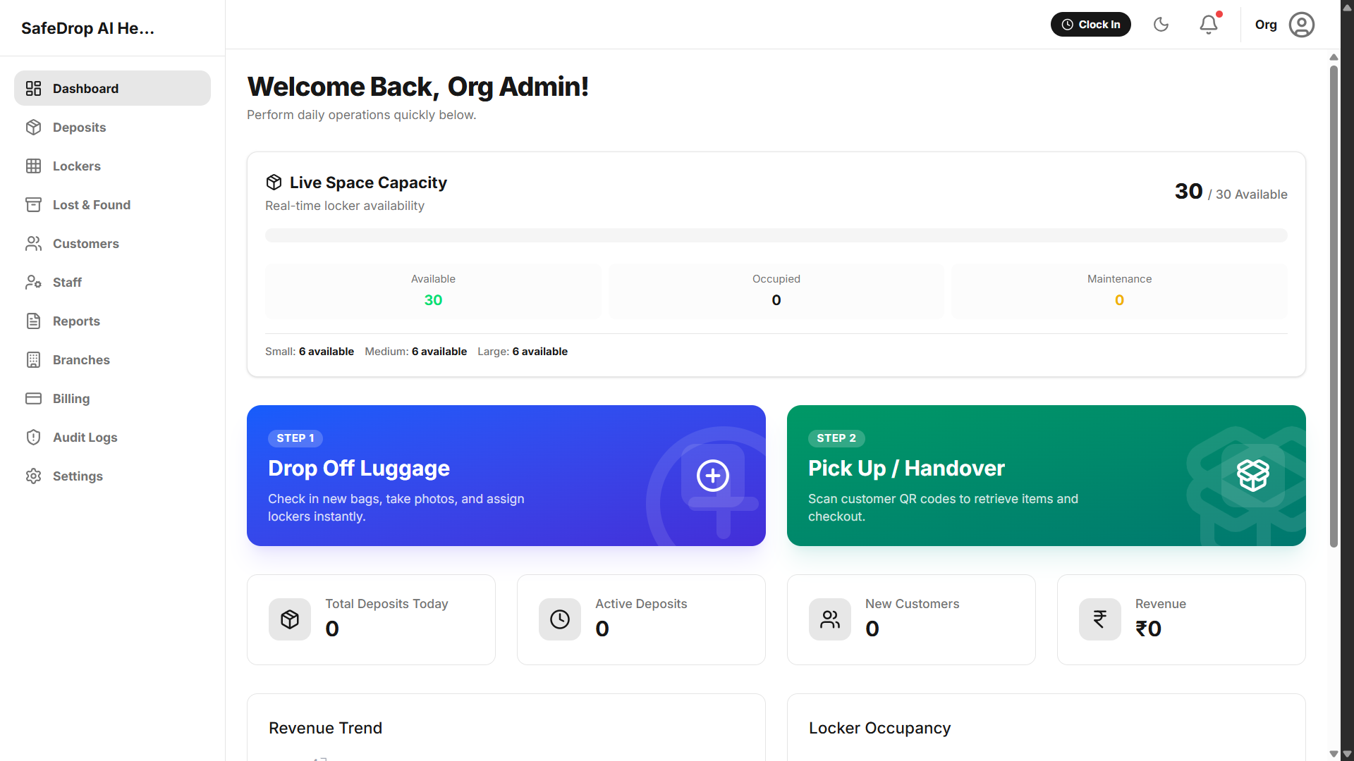 SafeDrop locker operations dashboard