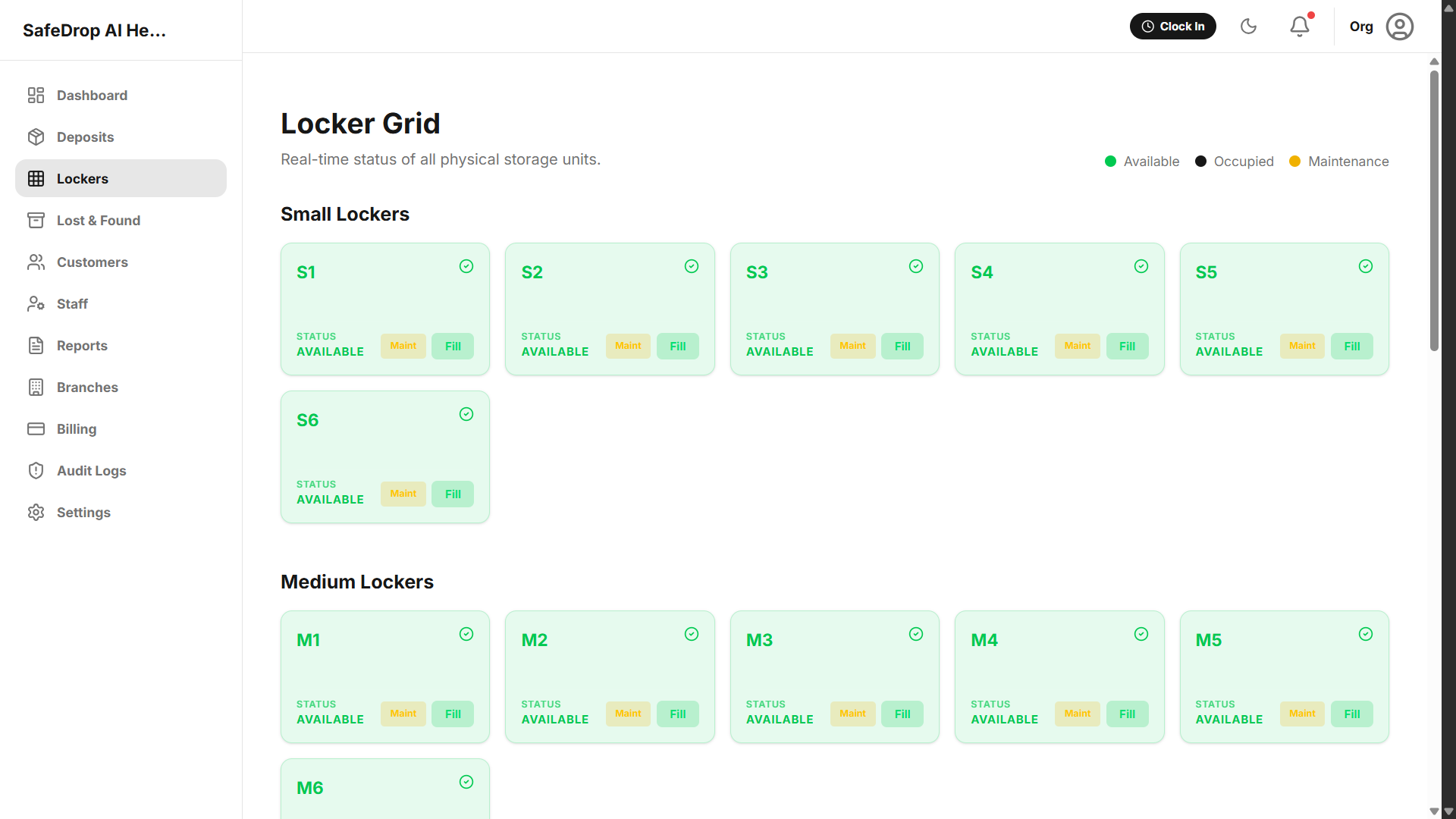SafeDrop live locker grid